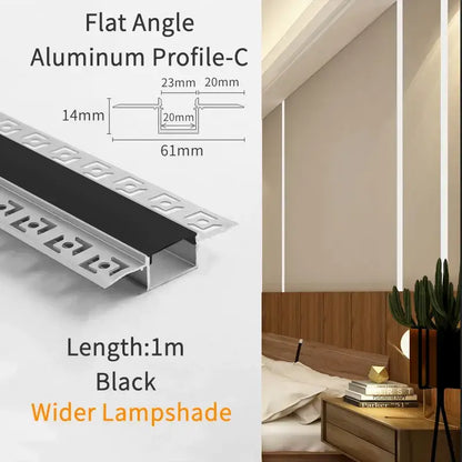 Black aluminum flat angle profile c with a wider lampshade design for modern perforated silver led aluminum profile light track