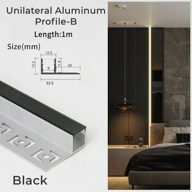 Black unilateral aluminum profile-b trim with sleek modern design for led aluminum profile living room light track
