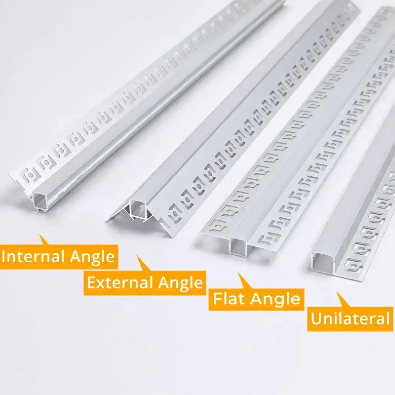 Silver aluminum corner trim strips with embossed patterns and angular profiles for modern perforated led aluminum profile