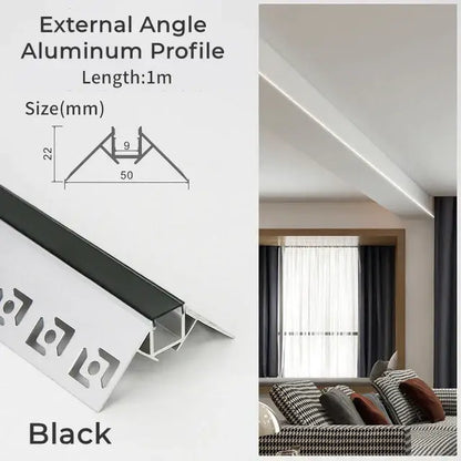 Black aluminum external angle profile with 22mm height for modern perforated silver led aluminum profile light track