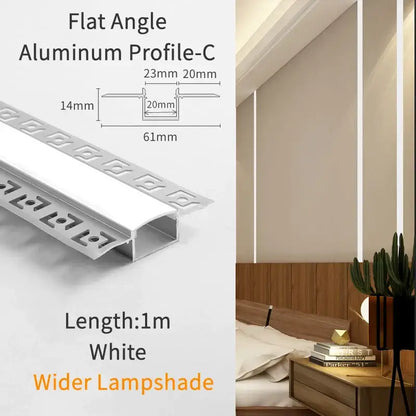 White aluminum flat angle profile c with wider lampshade design for modern perforated silver led aluminum profile track