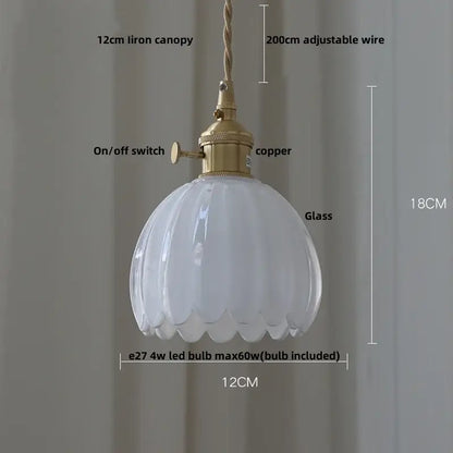 White ribbed glass pendant lamp with brass copper fixture and adjustable wire suspension amber glass led pendant lamp
