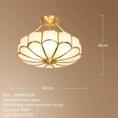 Modern petal brass ceiling lamp with warm white frosted glass panels and golden metal frame by decorbites brass ceiling