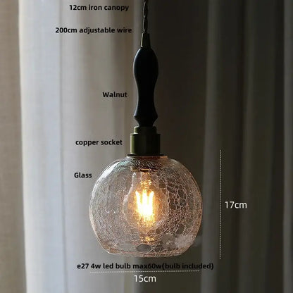 Modern petal clear glass led pendant lamp with warm-toned crackled glass and walnut iron canopy for dining room decorbites clear glass