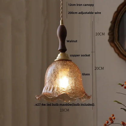 Modern petal clear glass led pendant lamp with a warm amber fluted glass shade and dark walnut wood handle decorbites clear glass pendant lamp