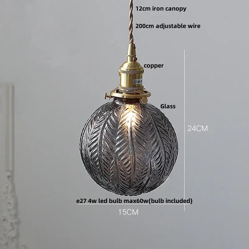 Modern petal clear glass led pendant lamp with textured leaf pattern and antique brass copper fixture for dining room decorbites clear glass