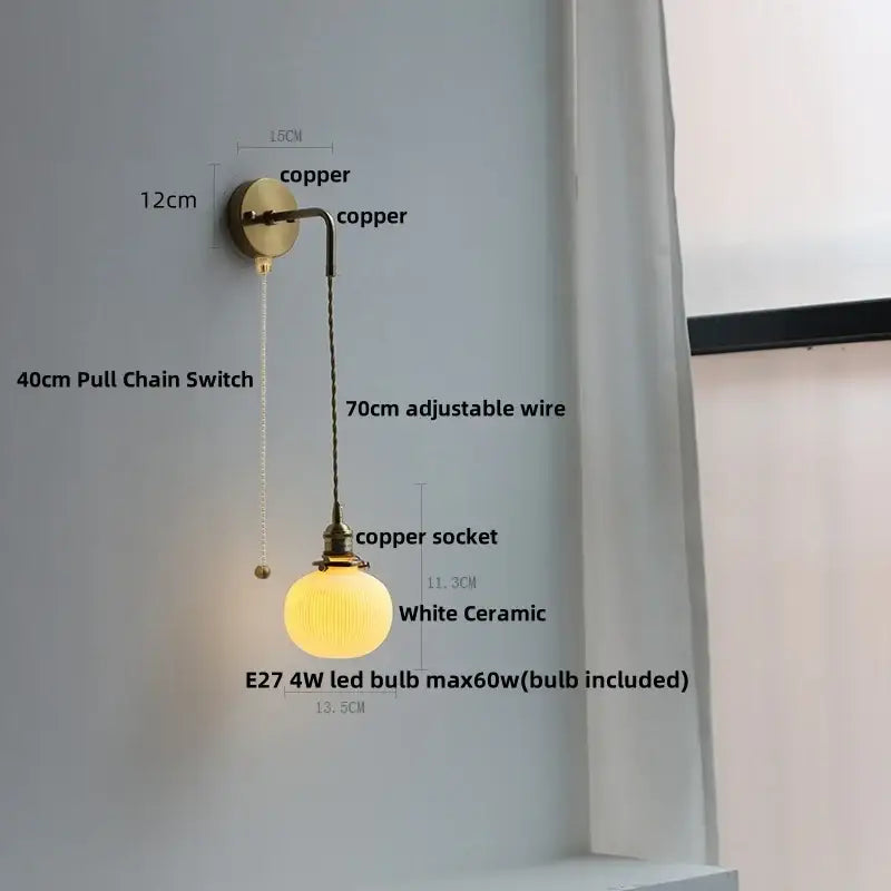 Copper wall light with white ceramic globe and adjustable wire, ideal modern petal clear glass led bedroom sconce decorbites clear glass