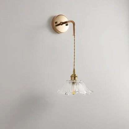 Modern petal clear glass led wall light with brass sconce and decorbites clear glass fluted shade for bedroom use