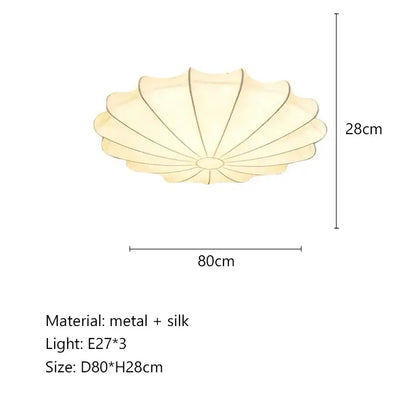 Modern petal cream silk led ceiling lamp with metal and silk shell-shaped design for living room decorbites cream silk