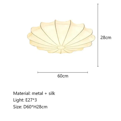 Modern petal cream silk led ceiling lamp with metal and silk construction for living room decorbites cream silk lighting