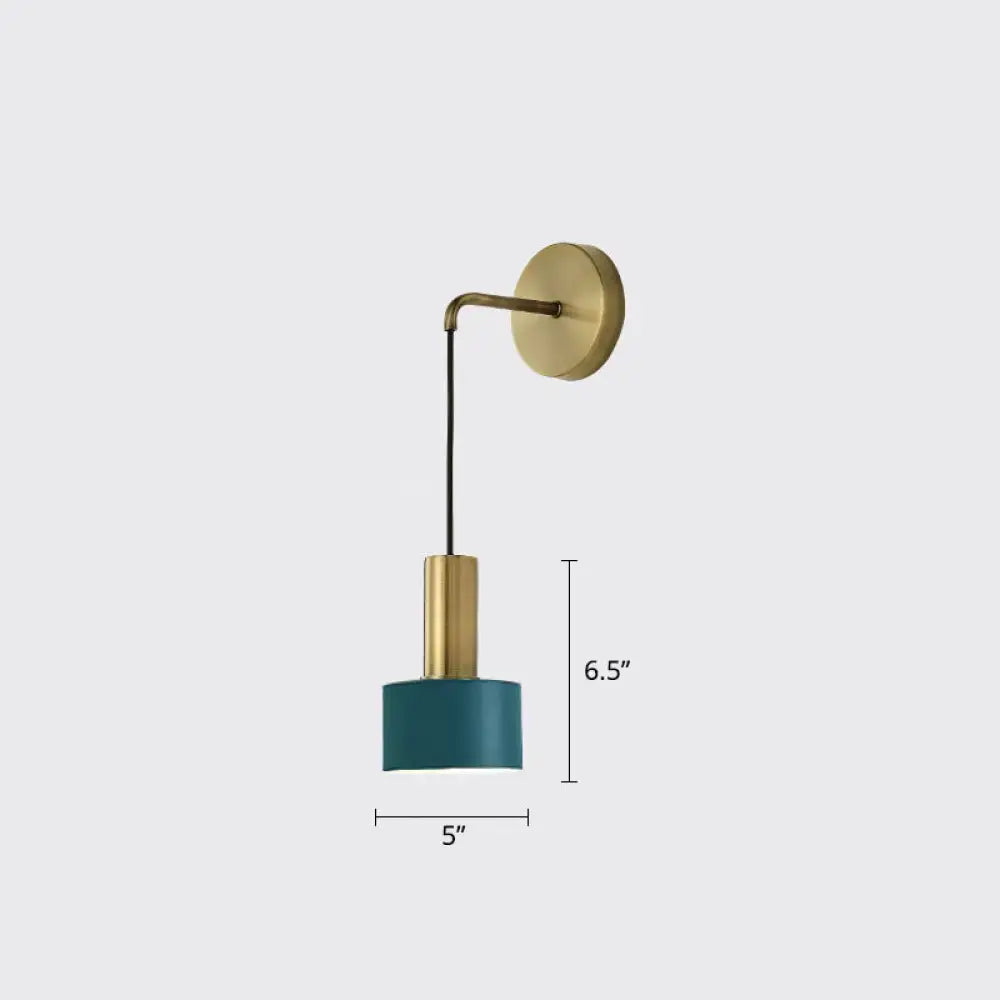 Modern pink and brass bedside reading light with brass finish wall sconce teal shade and black cord e14 e26 e27
