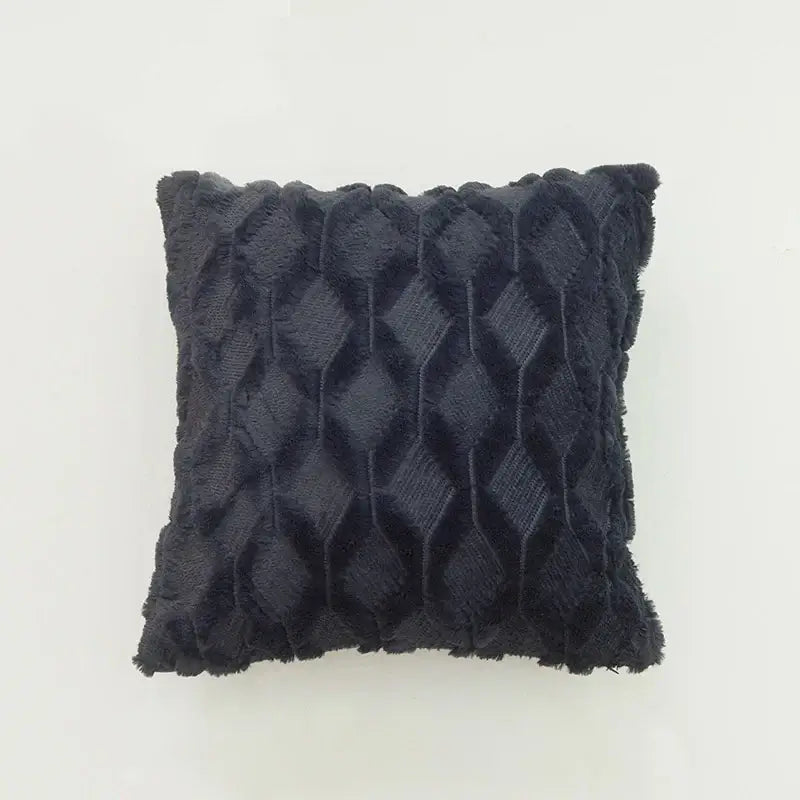 Black textured cushion cover with diamond embroidery and plush corduroy fabric for modern living room decor
