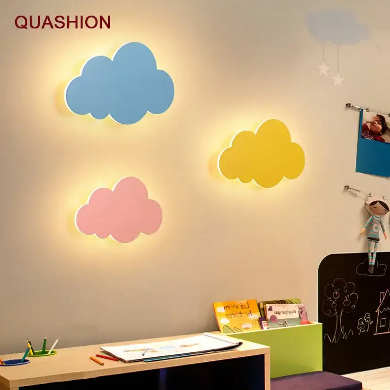 Modern pink blue and yellow cloud wall light by decorbites with soft glowing led lights for bedroom decorbites cloud wall
