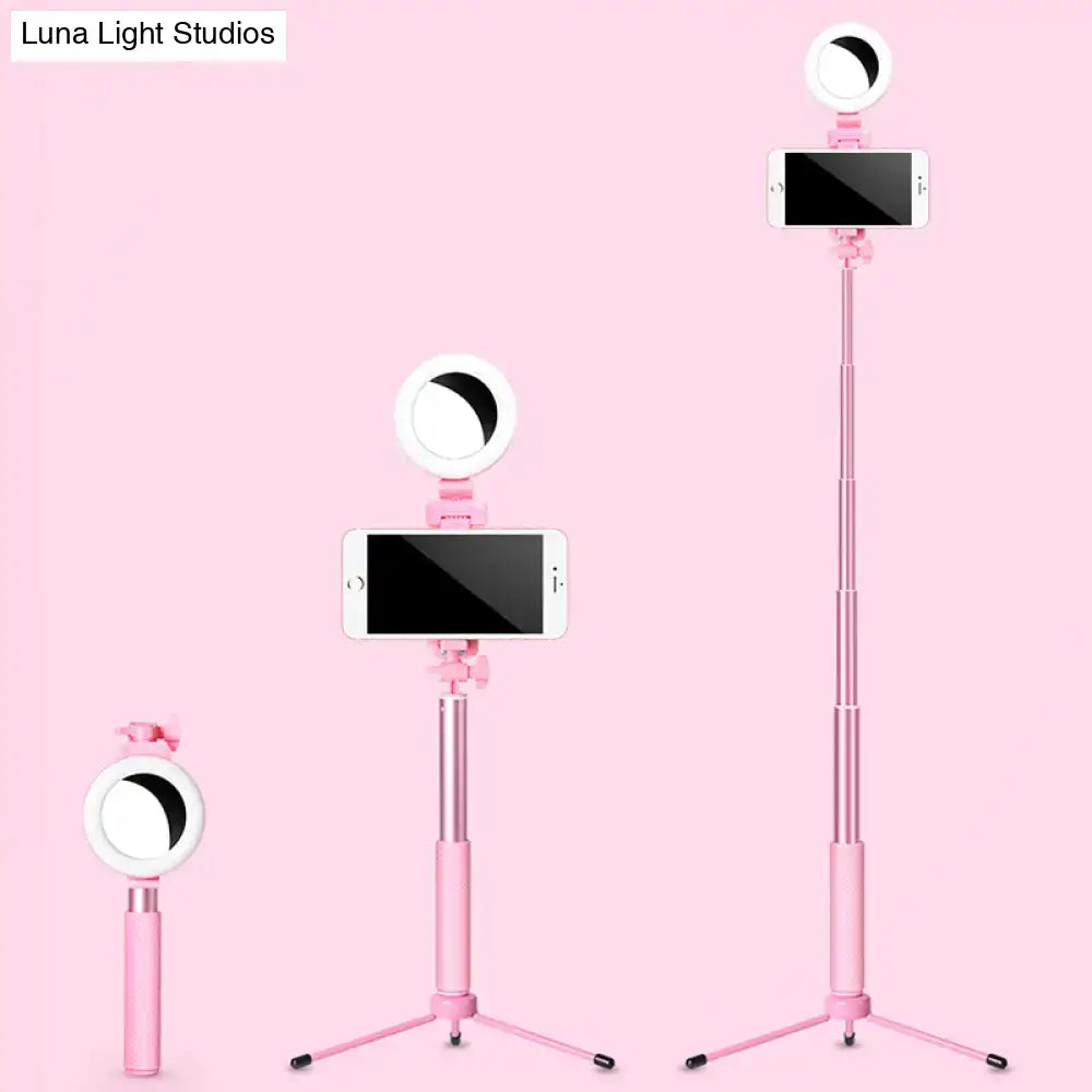 Modern pink circle led mirror selfie stick tripod with adjustable extendable poles and bedroom light 220v-240v 110v-120v