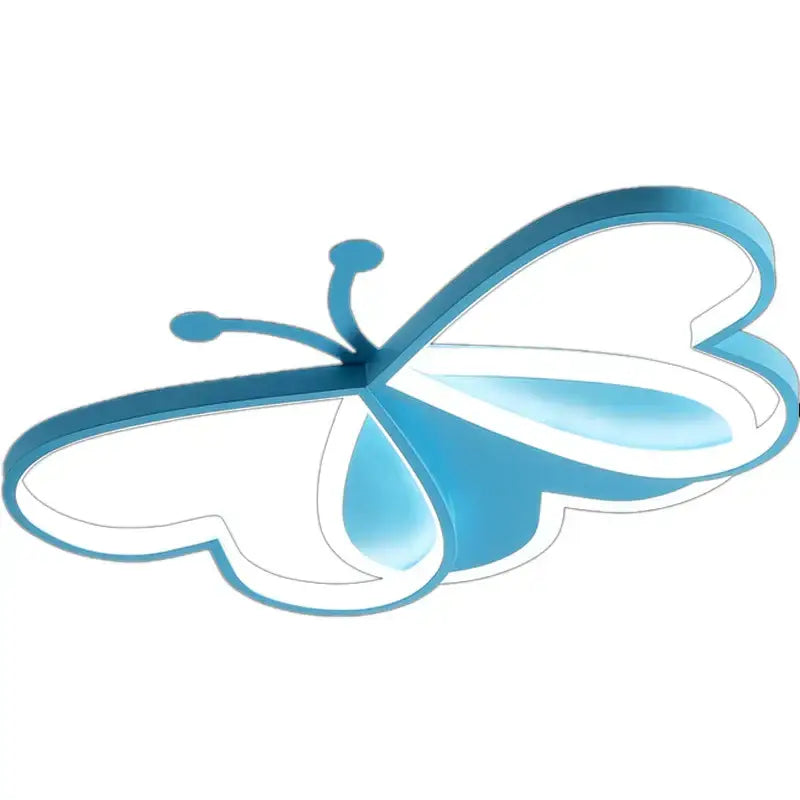 Modern pink decorbites butterfly led ceiling light with blue translucent wings and sleek metallic frame for girls bedroom
