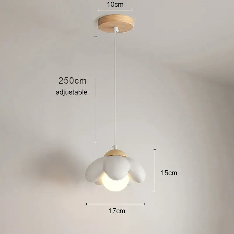 Minimalist white flower pendant light with wooden ceiling mount and adjustable cord for bedroom and living room decorbites cream flower