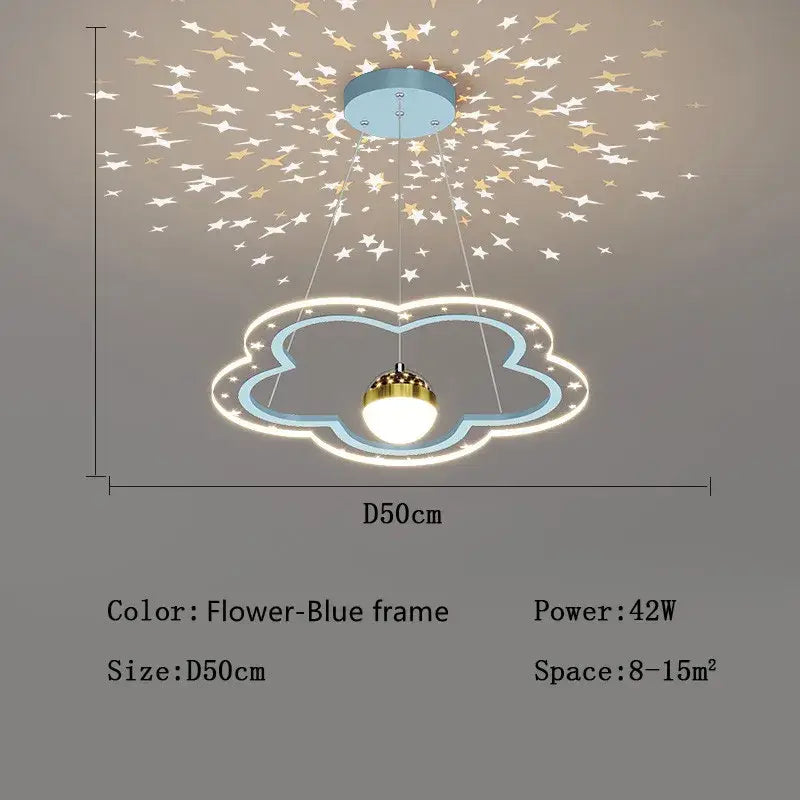 Modern pink and gold cloud flower led chandelier with decorbites cloud flower design and starry projection for bedroom decor