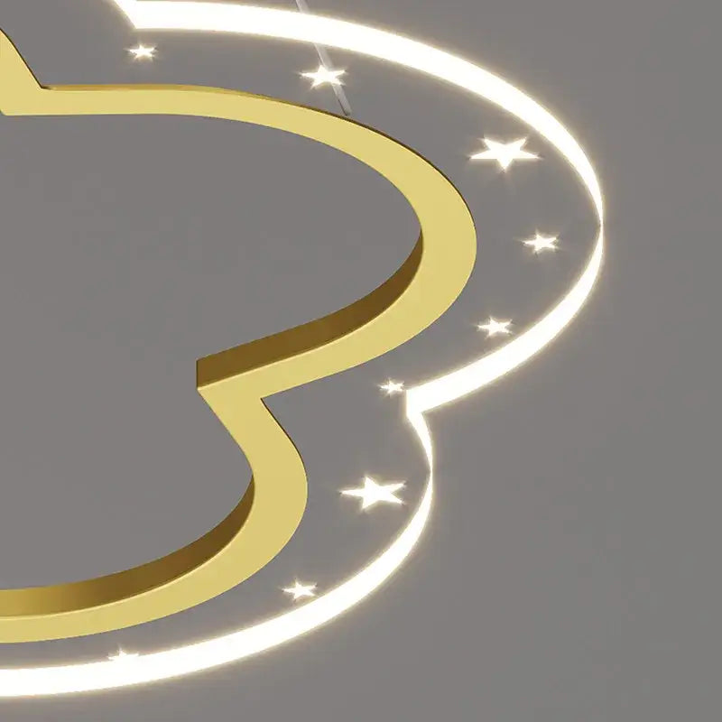 Modern pink and gold cloud flower led chandelier with gold curved frame and star shaped lights for bedroom decorbites cloud flower