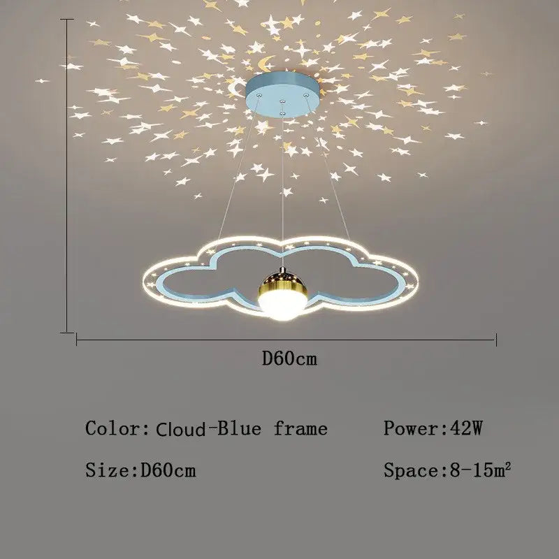 Modern pink and gold cloud flower led chandelier with blue frame and glowing white lights for bedroom decorbites cloud flower