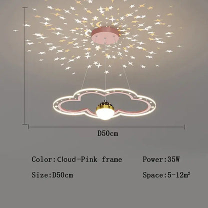 Modern pink and gold cloud flower led chandelier with star projections for bedroom decorbites cloud flower lighting