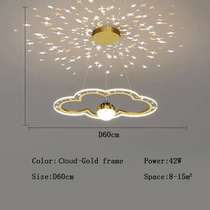 Modern pink and gold decorbites cloud flower led chandelier with gold frame and starry illuminated edges for bedroom decor