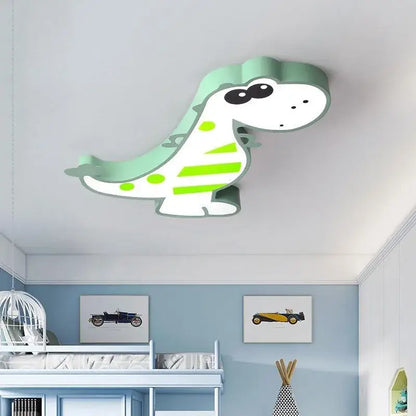 A charming mint green and white dino led ceiling lamp with lime green stripes and polka dots for children’s room decorbites dino led
