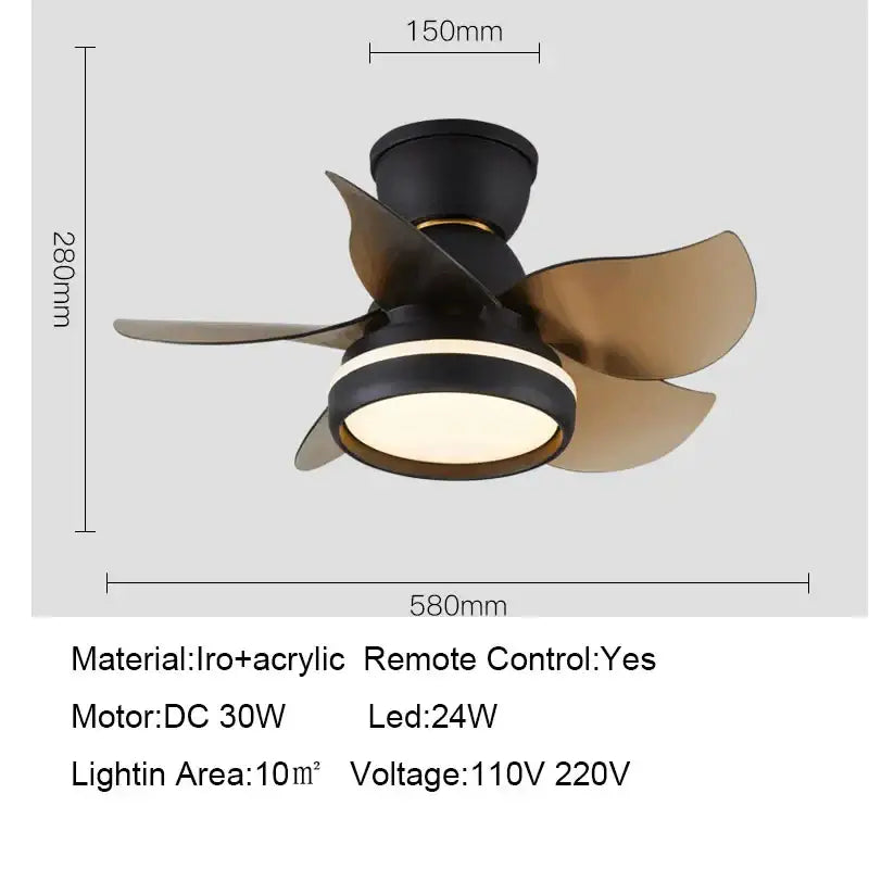 Modern pink and white kids ceiling fan with remote control featuring black and bronze iron and acrylic curved blades