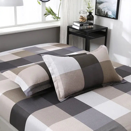 Modern plaid cartoon printed bedding sets with black beige gray and white pillowcases in a decorbites cartoon printed design
