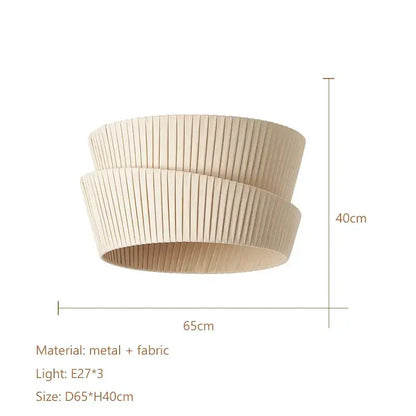 Modern pleated cream led ceiling chandelier with beige fabric and metal pendant lamp for living room decorbites cream led