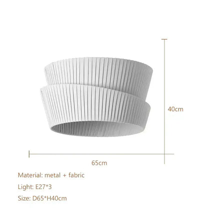 Modern pleated cream led ceiling chandelier with layered metal and fabric design for living room decorbites cream led