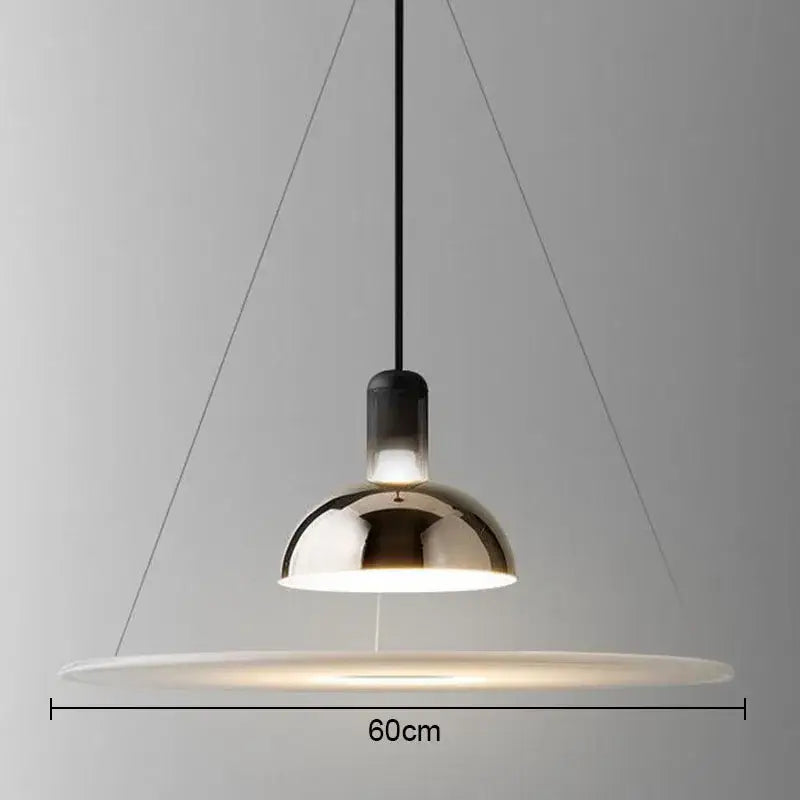Modern polished brass and white flying saucer chandelier with sleek dome and black cords for bedroom decorbites flying saucer