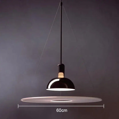 Modern polished brass and white flying saucer chandelier with black dome pendant light and 60cm diameter base decorbites flying saucer