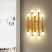 Modern polished gold metal tubes bamboo wall sconce with multiple spherical bulbs for hallway lighting