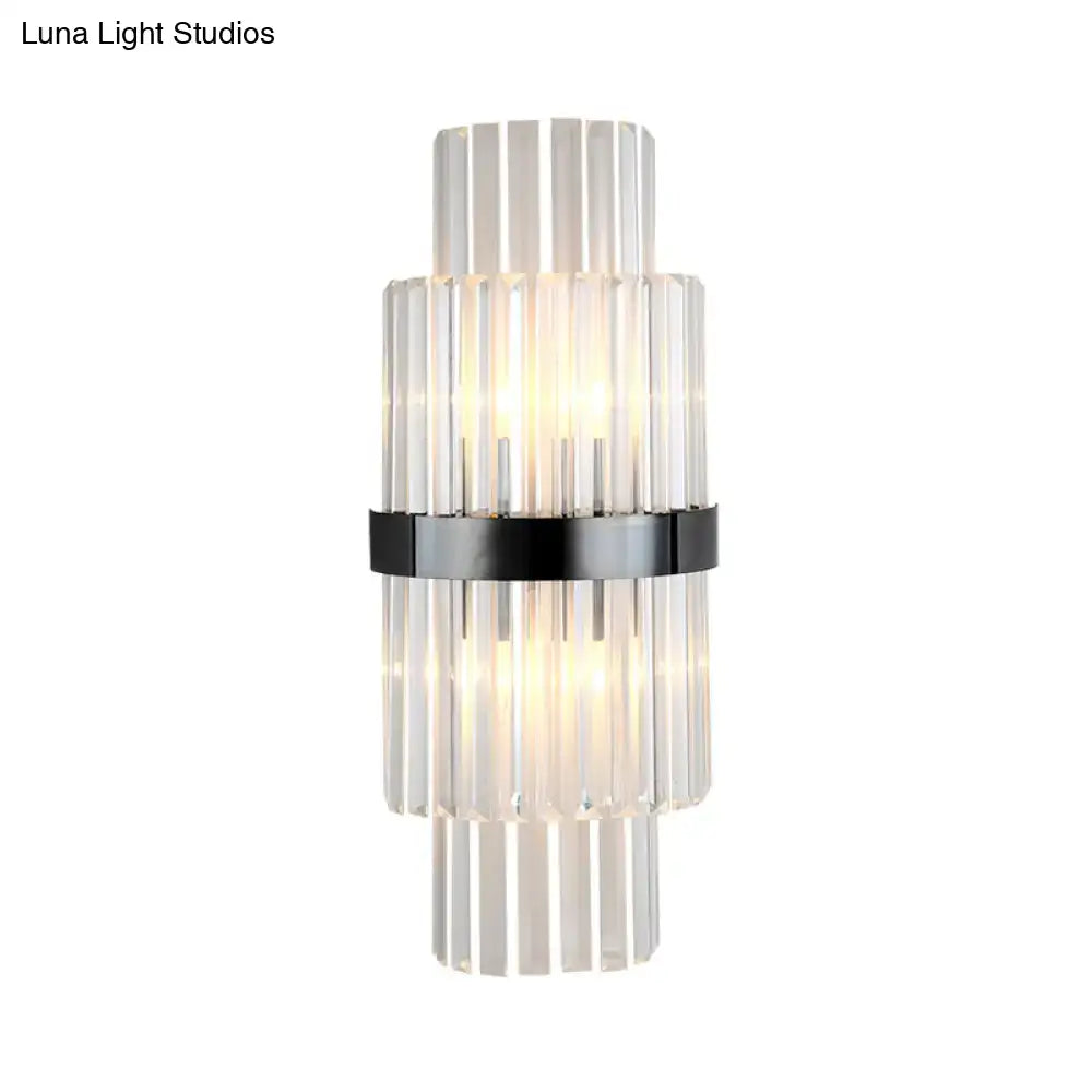 Modern prism black wall mount lamp with stacked clear glass rods and sleek black color perfect as a wall lamp