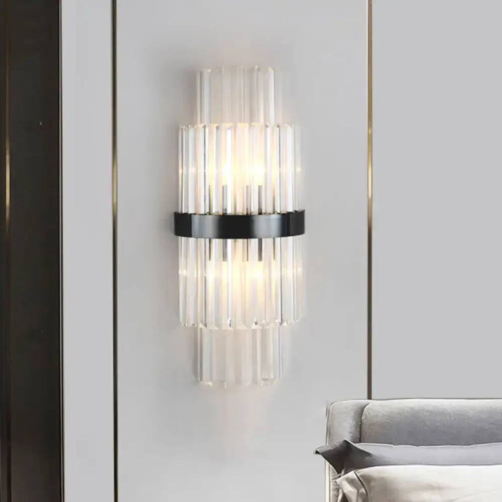 Modern prism black wall mount lamp featuring cascading clear glass tubes in sleek black color for living room use