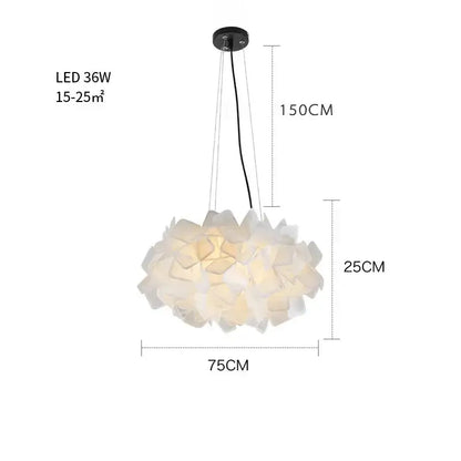 Modern purple and yellow petal led chandelier with white fabric shade and black hardware by decorbites clizia led