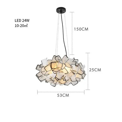 Modern purple and yellow petal clizia led chandelier with frosted glass panels for bedroom decor by decorbites clizia led