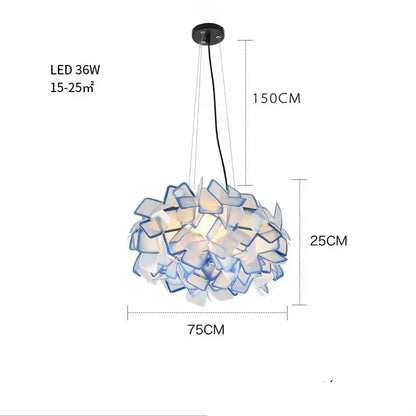 Modern purple and yellow petal led chandelier bedroom pendant light with frosted white and blue petals by decorbites clizia led