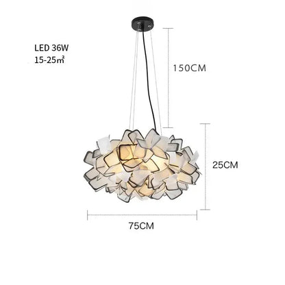 Modern purple and yellow petal led chandelier bedroom pendant light with translucent white frosted glass by decorbites clizia led