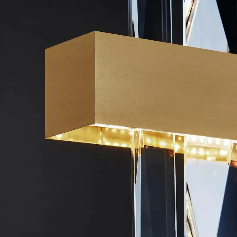DecorBites™ Kyala modern rectangle gold crystal chandelier with integrated led lighting and gold finish