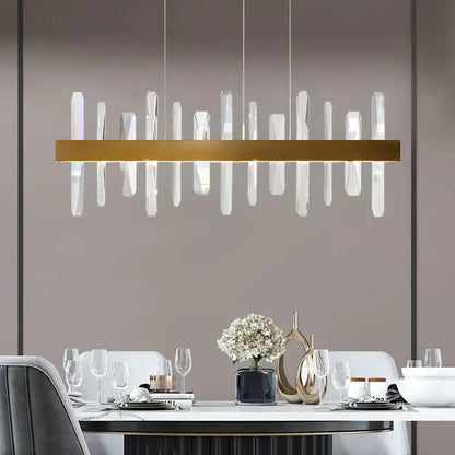 Decorbites™ kyala modern rectangle gold crystal chandelier with clear vertical rods and gold-toned linear frame