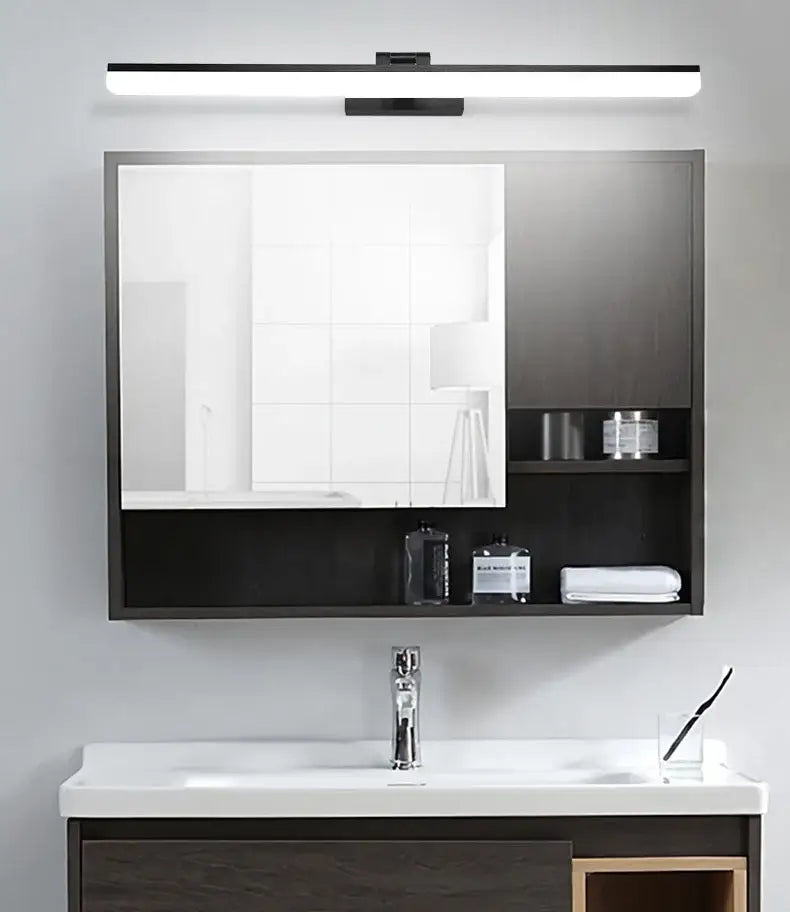 Modern black rectangular acrylic golden mirror cabinet with integrated shelf for bathroom decorbites acrylic golden design