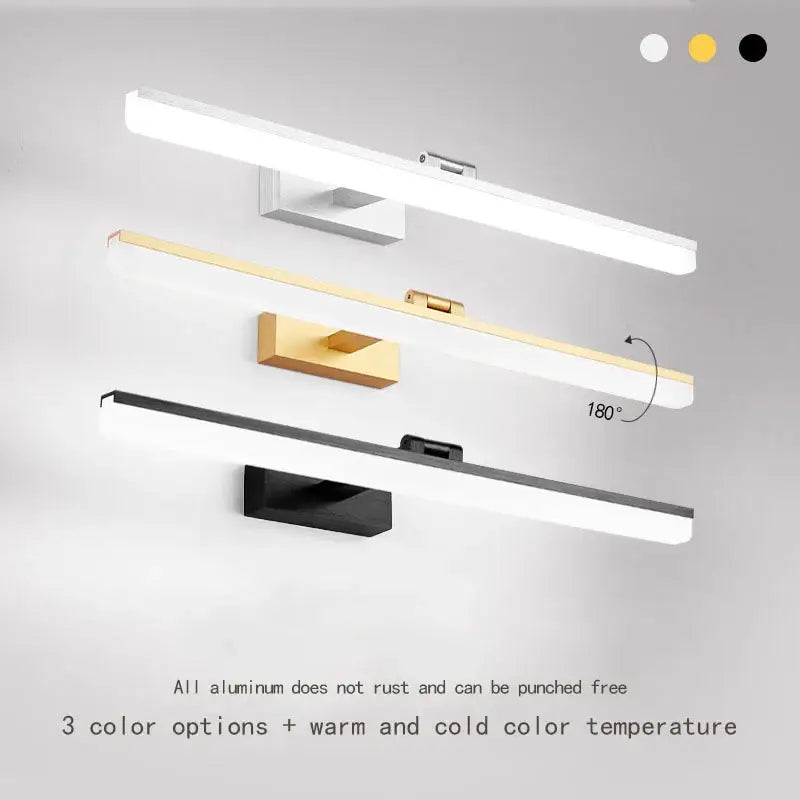 Modern rectangular acrylic golden mirror cabinet light featuring a slim led wall mount with aluminum frame in multiple finishes