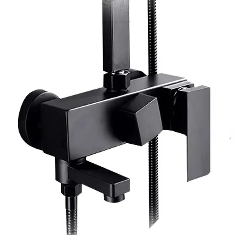 Modern rectangular black chrome bathroom mixer tub valve faucet with black matte finish and integrated handheld spray hose by decorbites black chrome