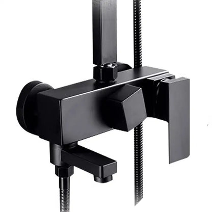 Modern rectangular black chrome bathroom mixer tub valve faucet with black matte finish and integrated handheld spray hose by decorbites black chrome