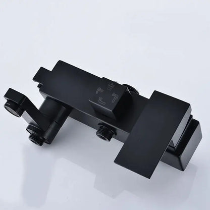 Modern rectangular black matte-finish shower faucet with dual spray heads and integrated control panel decorbites black chrome bathroom mixer