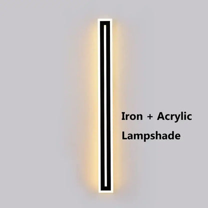 Modern rectangular black led waterproof wall light with a sleek black and white acrylic lampshade framed in iron emitting warm light