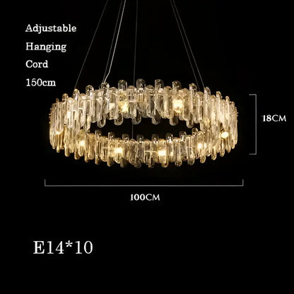 Modern rectangular brushed nickel pendant light with decorbites crystal dimmable droplets and ten e14 bulbs