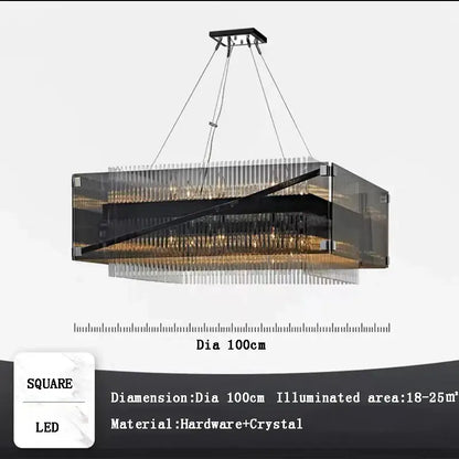 Modern rectangular crystal glass pendant chandelier with sleek black frame and led light for dining room decorbites crystal glass