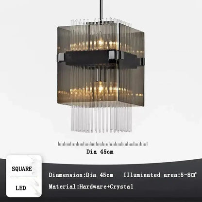 Modern rectangular crystal glass pendant chandelier with smoked glass and clear rods for dining room decorbites crystal glass